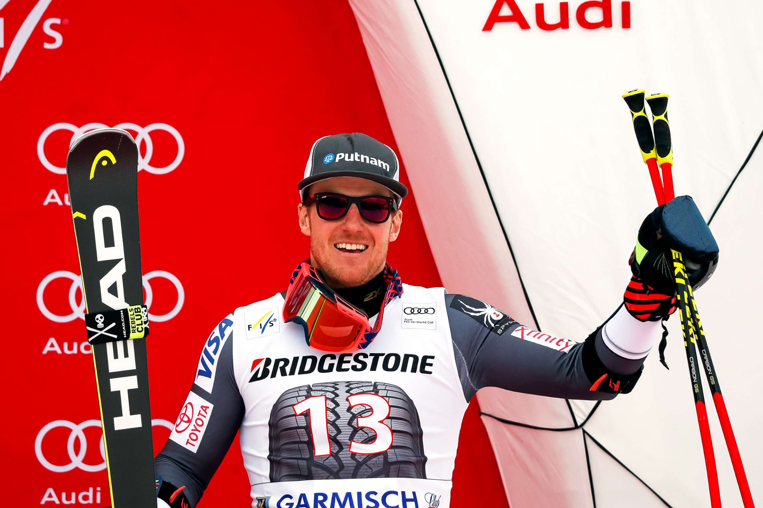 PHOTO: Ted Ligety takes 3rd place during the Audi FIS Alpine Ski World Cup Men's Giant Slalom on Jan. 28, 2018, in Garmisch-Partenkirchen, Germany. 