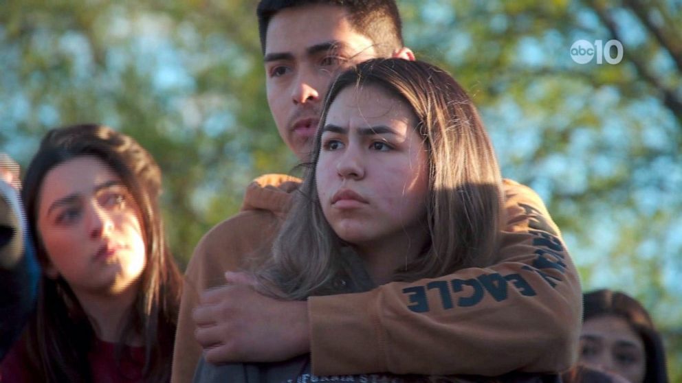 PHOTO: People attend a vigil for two teenagers, Jacob Hourmouzus and Jacob Schneider, who were killed in a tragic accident in Dixon, Calif., April 1, 2019.