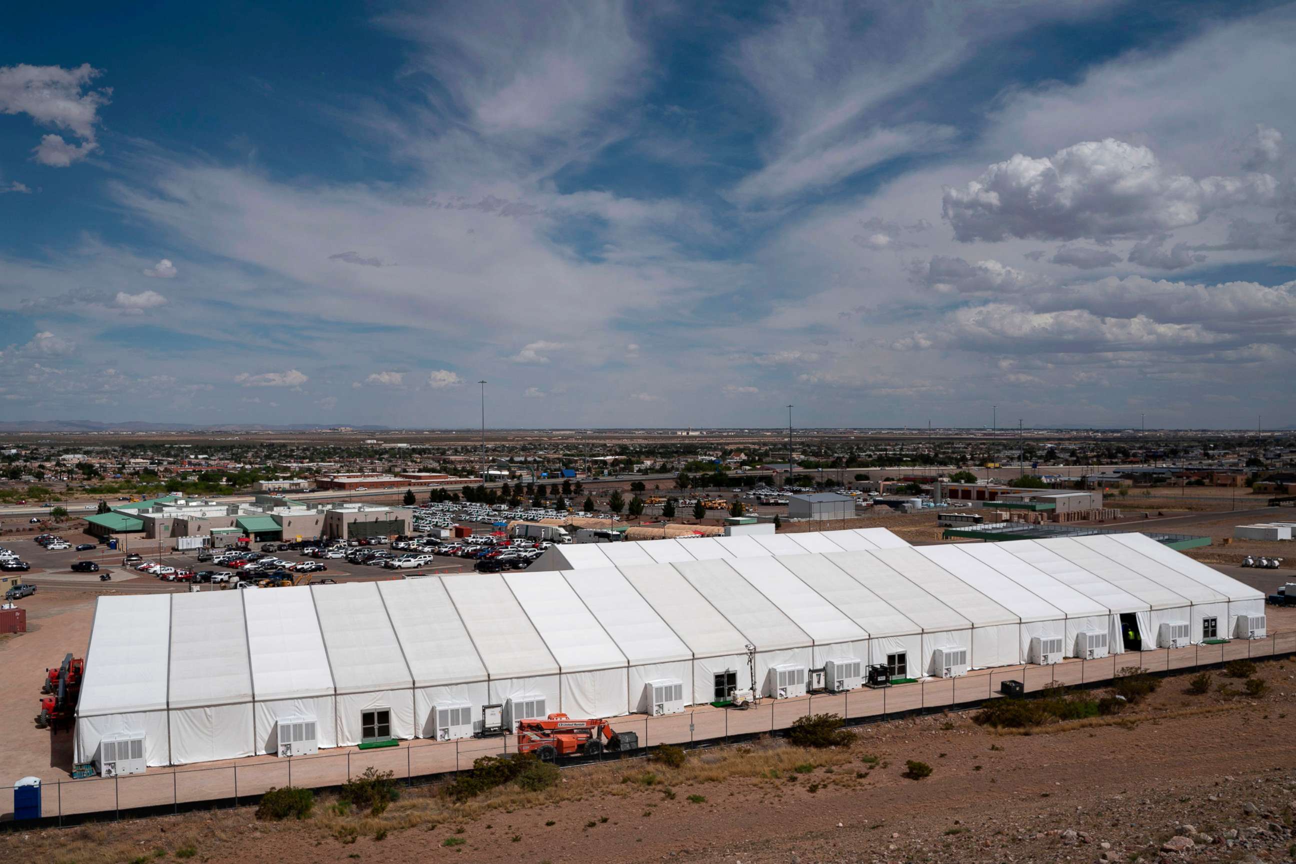PHOTO: Construction of a new migrant processing facility is underway at the Customs and Border Protection - El Paso Border Patrol Station on the east side of El Paso on April 26, 2019.