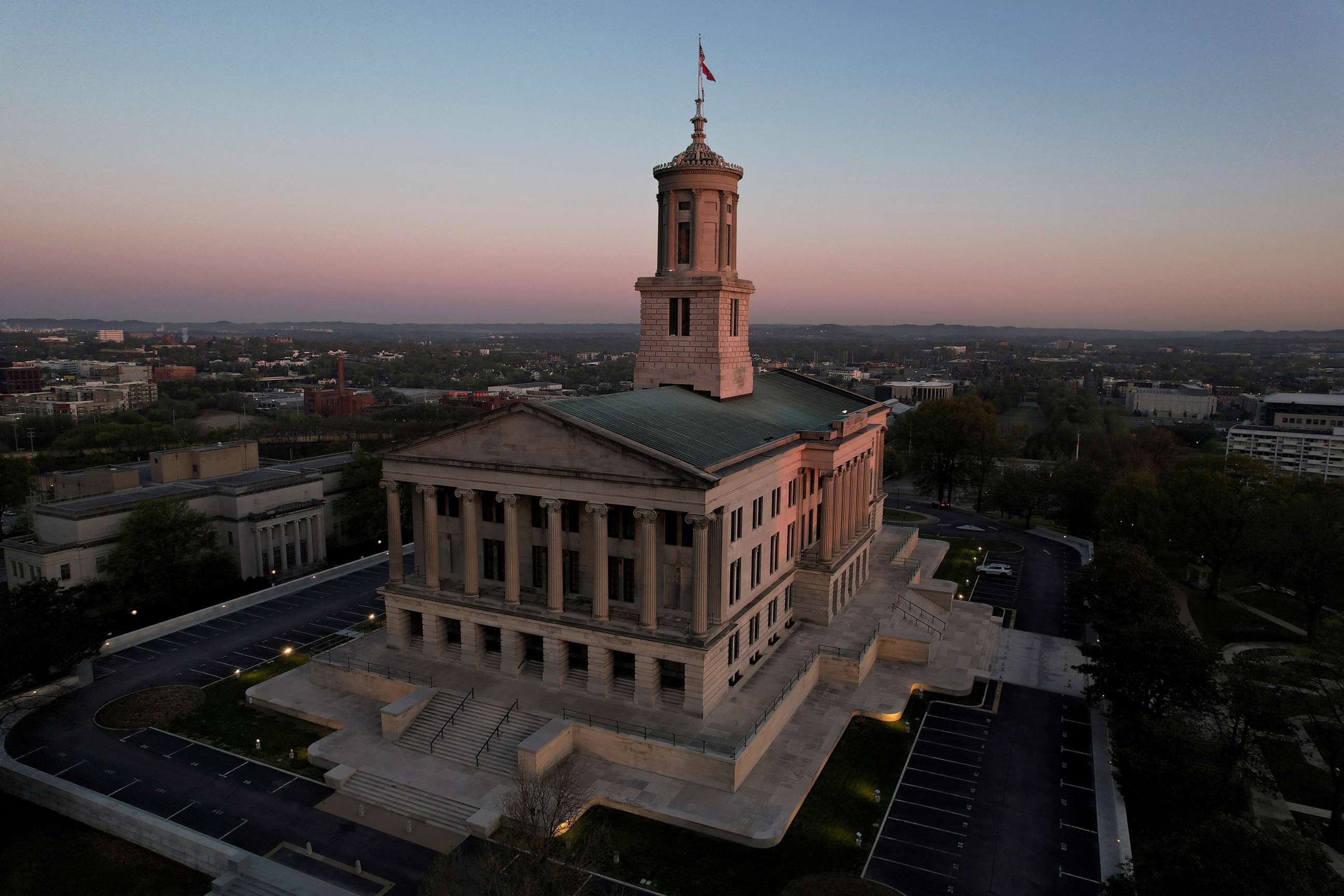 PHOTO: An aerial view of the Tennessee State Capitol, in Nashville, April 11, 2023.