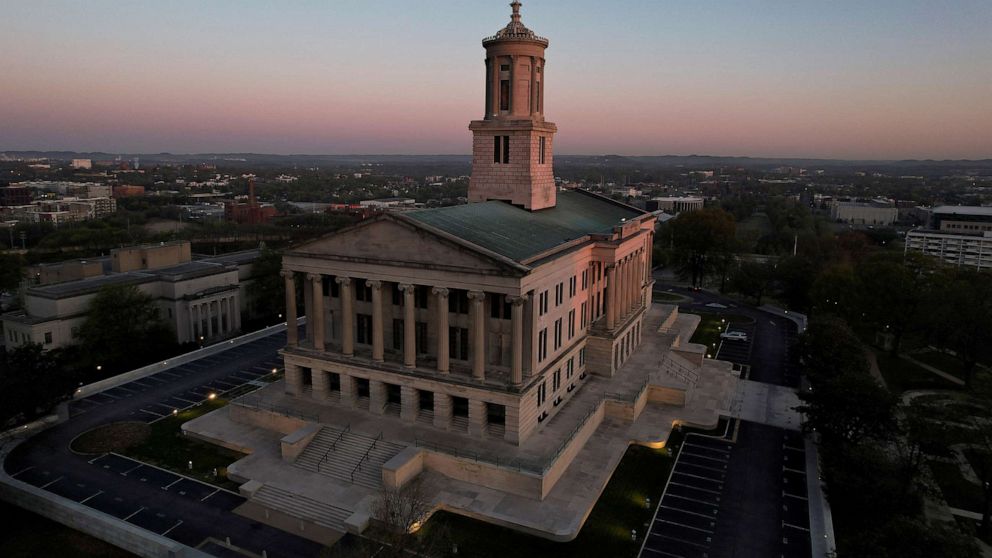PHOTO: An aerial view of the Tennessee State Capitol, in Nashville, April 11, 2023.