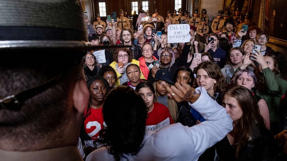 PHOTO: Democratic state Rep. Justin Jones speaks to supporters before he was expelled from the state Legislature on April 6, 2023 in Nashville, Tenn.