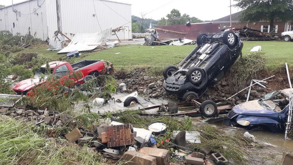 PHOTO: Massive destruction from flooding near Erin, Tenn., killed at least 10 people and left dozens missing on Saturday, Aug. 21, 2021.