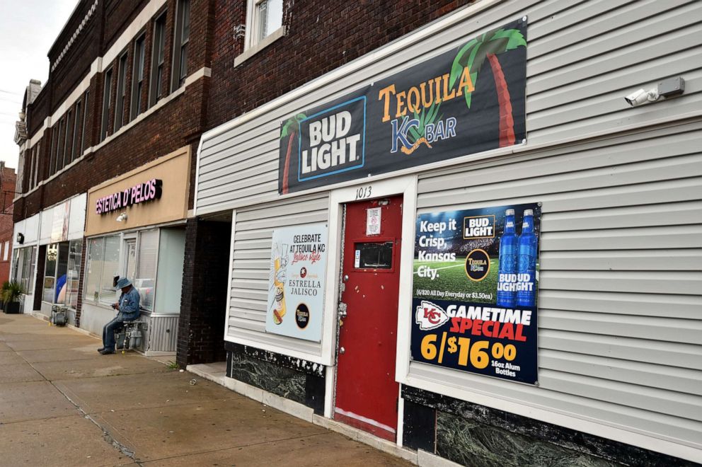 PHOTO: A general view of the entrance to Tequila KC Bar in Kansas City, Kansas, where four people were shot to death and five others were wounded on Oct. 6, 2019.