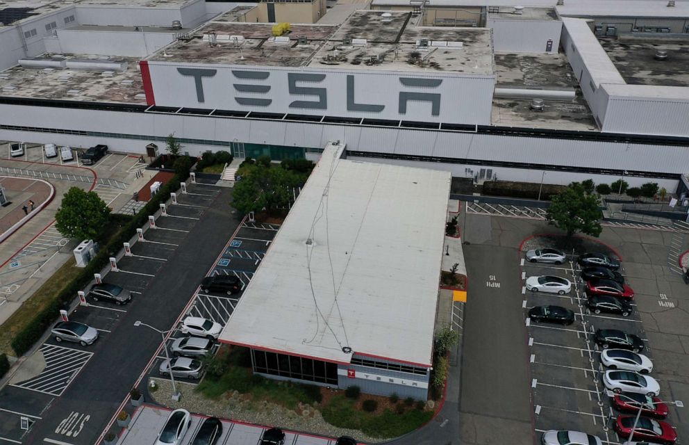 PHOTO: An aerial view of the Tesla Factory in Fremont, California, on May 12, 2020.