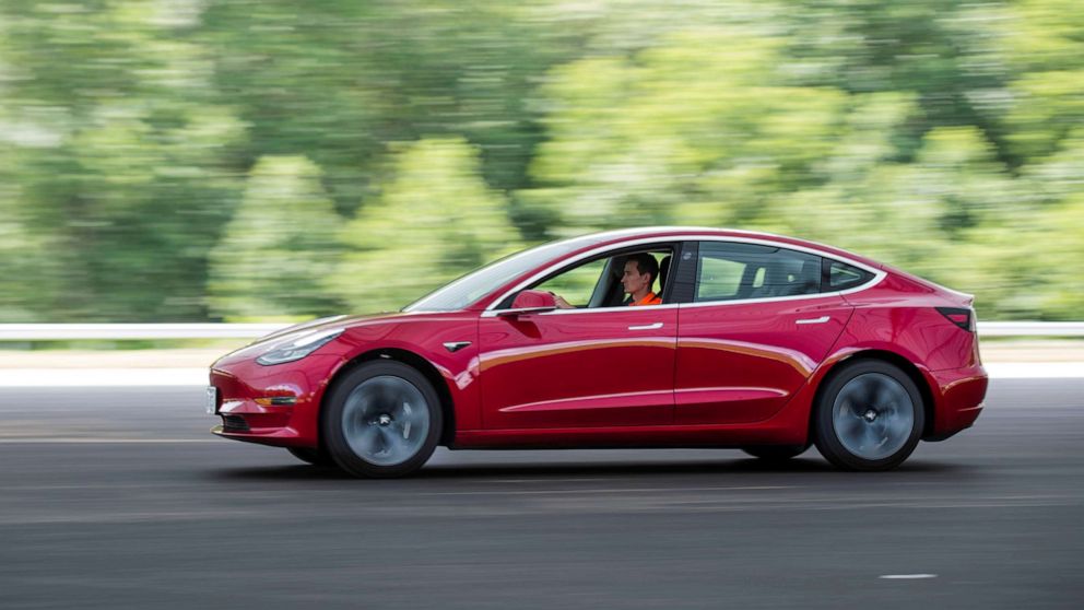 PHOTO: Joe Young, media relations associate for the Insurance Institute for Highway Safety (IIHS), drives a 2018 Tesla Model 3 at the IIHS-HLDI Vehicle Research Center in Ruckersville, Virginia, July 22, 2019.