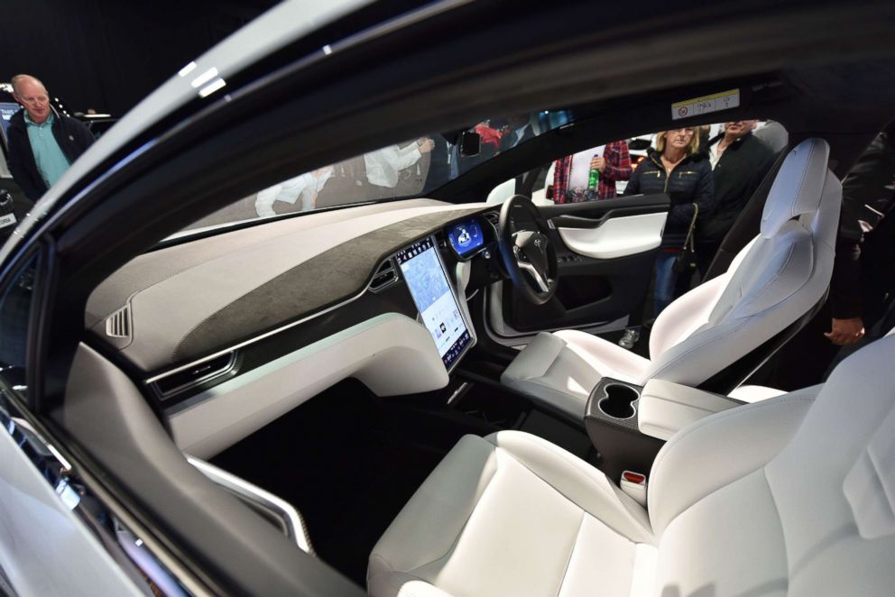 PHOTO: The interior of a Tesla Model X on display at the London Motor Show at Battersea Evolution on May 4, 2017 in London. 