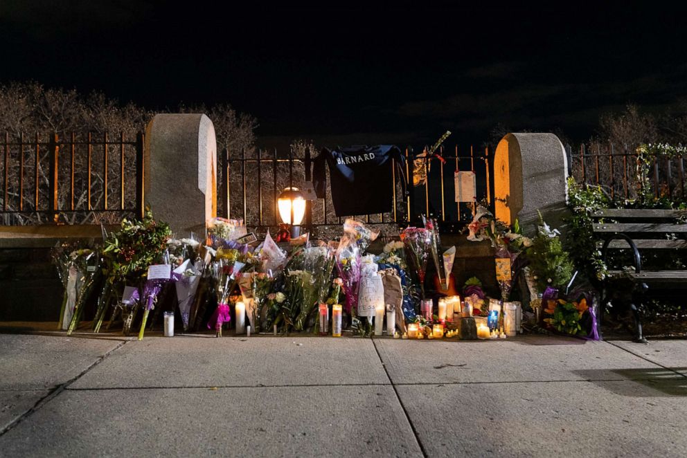 PHOTO: A makeshift memorial erected at the sight of the candlelight vigil held to remember murdered Barnard College student Tessa Majors, Dec. 15, 2019, in New York.