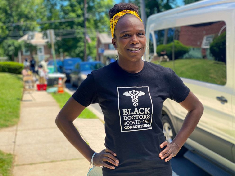 PHOTO: Dr. Stanford stands near the scene of a testing site set up by the Black Doctors COVID-19 Consortium in Philadelphia, in June 2020.