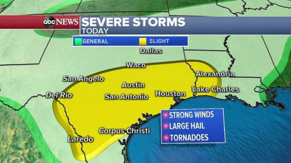 PHOTO: The threat for severe storms stretches across much of central and southern Texas on Wednesday.