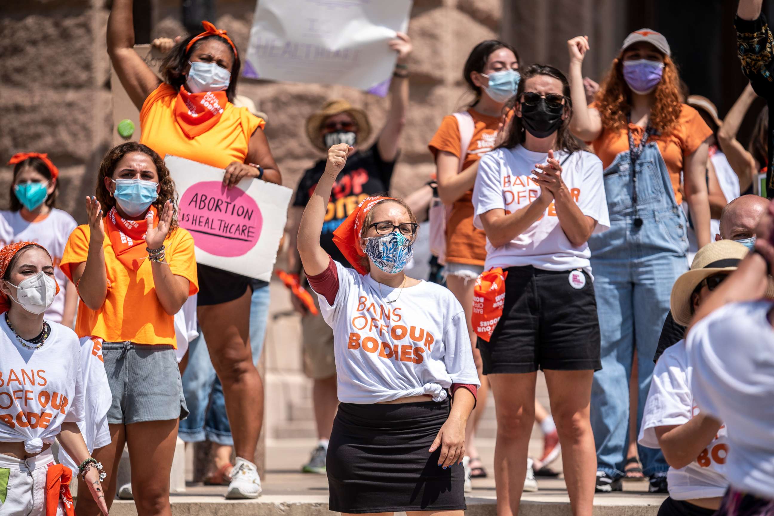 PHOTO: Abortion rights supporters rally outside the Texas State Capitol on Sept. 1, 2021, in Austin, Texas.
