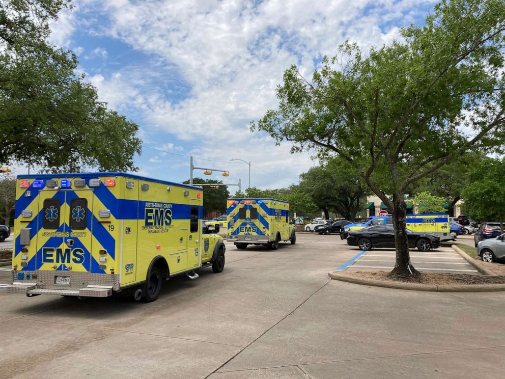 PHOTO: Emergency personnel work at the scene of a fatal shooting, April 18, 2021, in Austin, Texas.