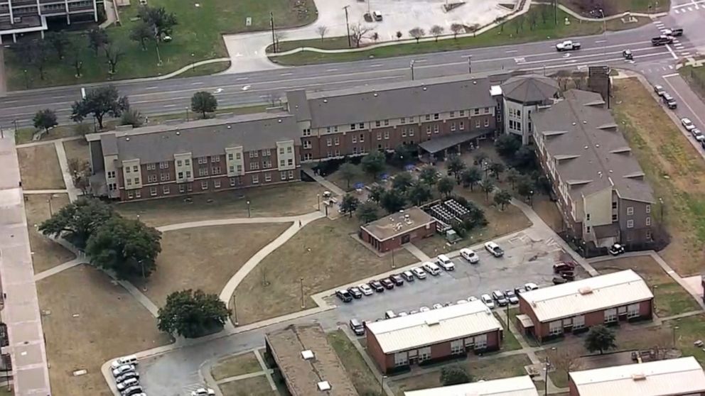 PHOTO: First responders respond after reports of a shooting at a residence hall at Texas A&M University's campus in Commerce, Texas, on Feb. 3, 2020.