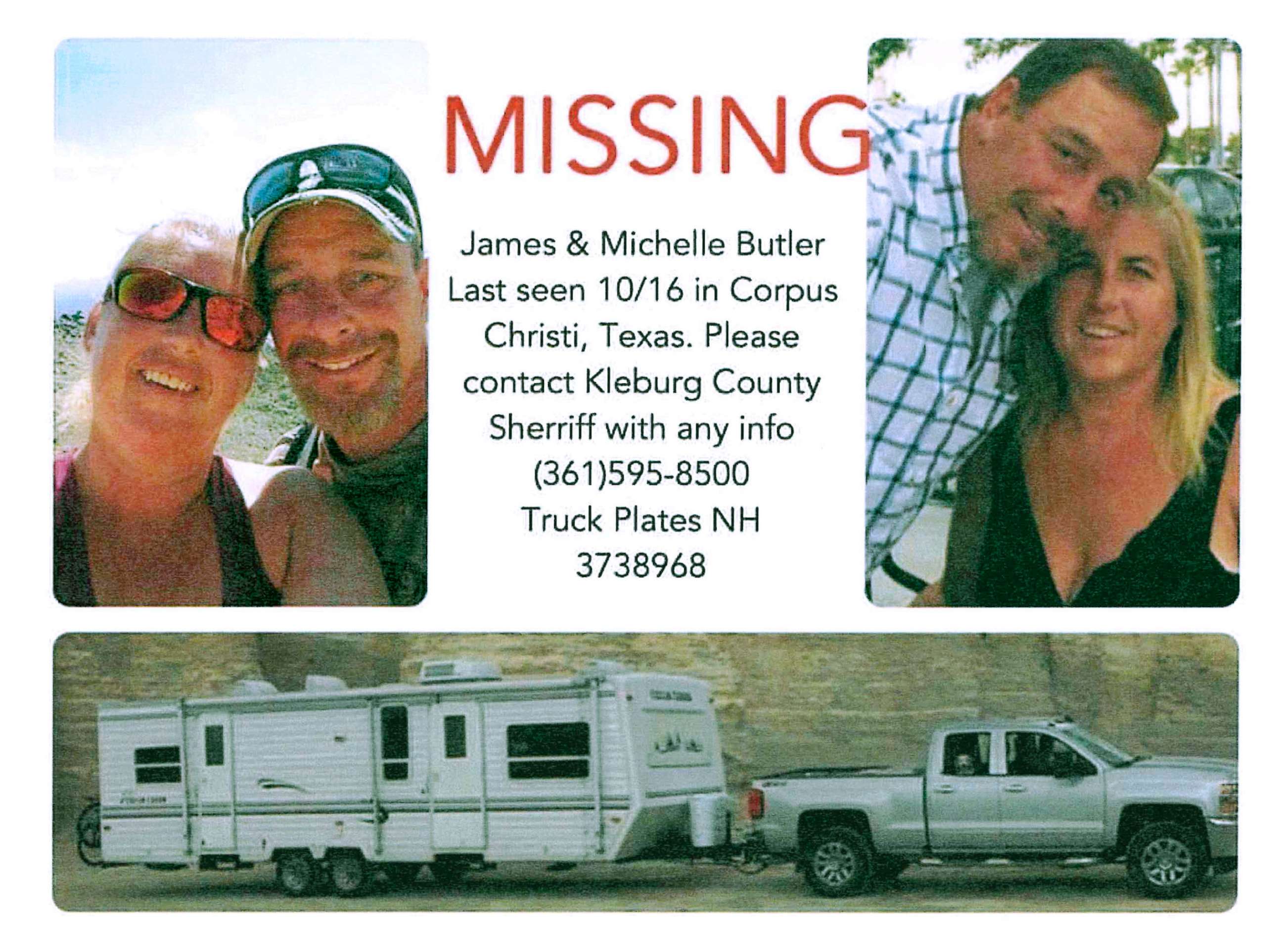 PHOTO: This poster released by the Kleberg County Sheriff's Office in Kingsville, Texas, shows James and Michelle Butler, of Rumney, N.H.