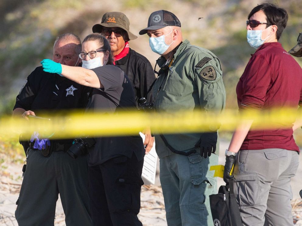 PHOTO: Several state agencies conduct an investigation on Padre Island beach in Kleberg County near mile marker 263 after human remains where found on Monday, Oct. 28, 2019.
