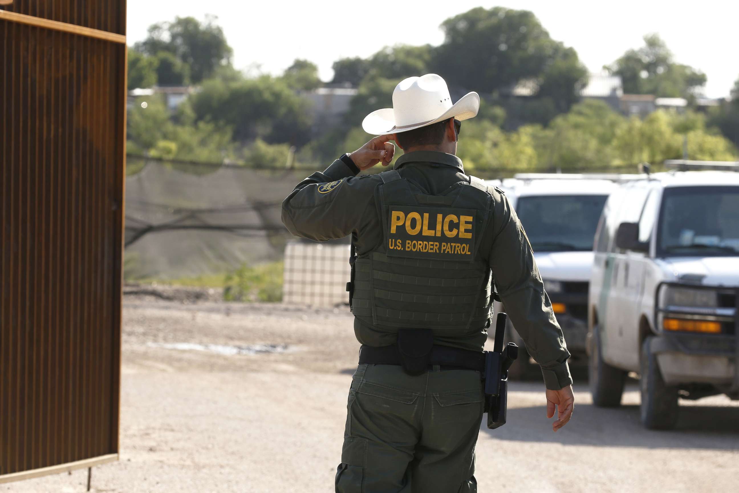 PHOTO: In this May 26, 2022, file photo, a Border Patrol agent looks on in Eagle Pass, Texas.