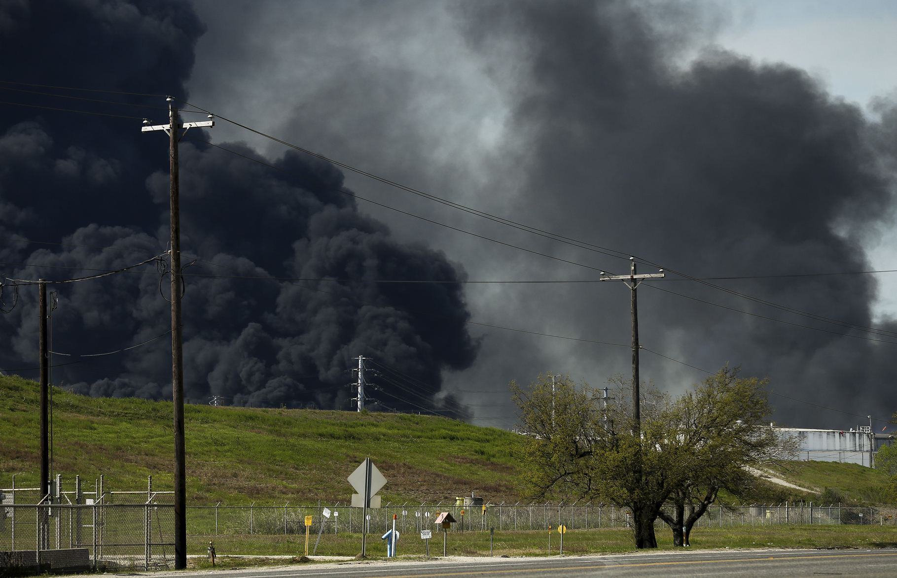 PHOTO: The petrochemical fire at Intercontinental Terminals Company reignited as crews tried to clean out the chemicals that remained in the tanks Friday, March 22, 2019, in Deer Park, Texas.