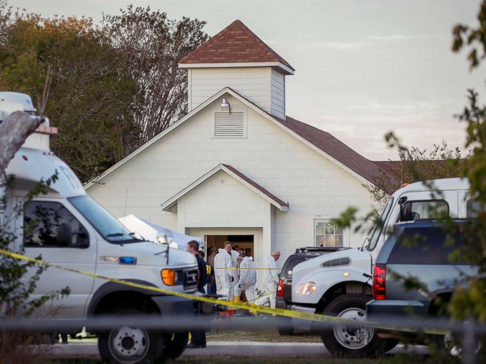 PHOTO: Investigators work at the scene of a mass shooting at the First Baptist Church in Sutherland Springs, Texas, Nov. 5, 2017.