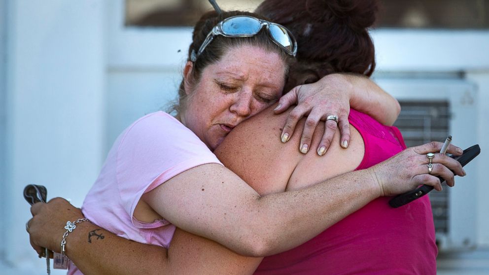 PHOTO: Carrie Matula embraces a woman after a fatal shooting at the First Baptist Church in Sutherland Springs, Texas, Nov. 5, 2017. 