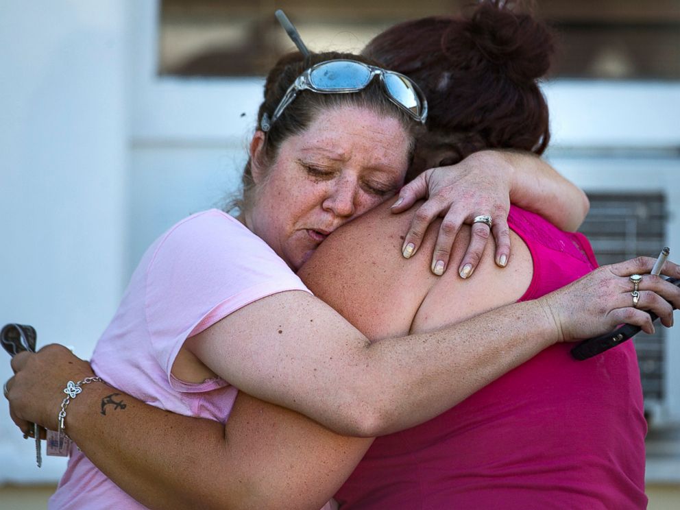 PHOTO: Carrie Matula embraces a woman after a fatal shooting at the First Baptist Church in Sutherland Springs, Texas, Nov. 5, 2017.