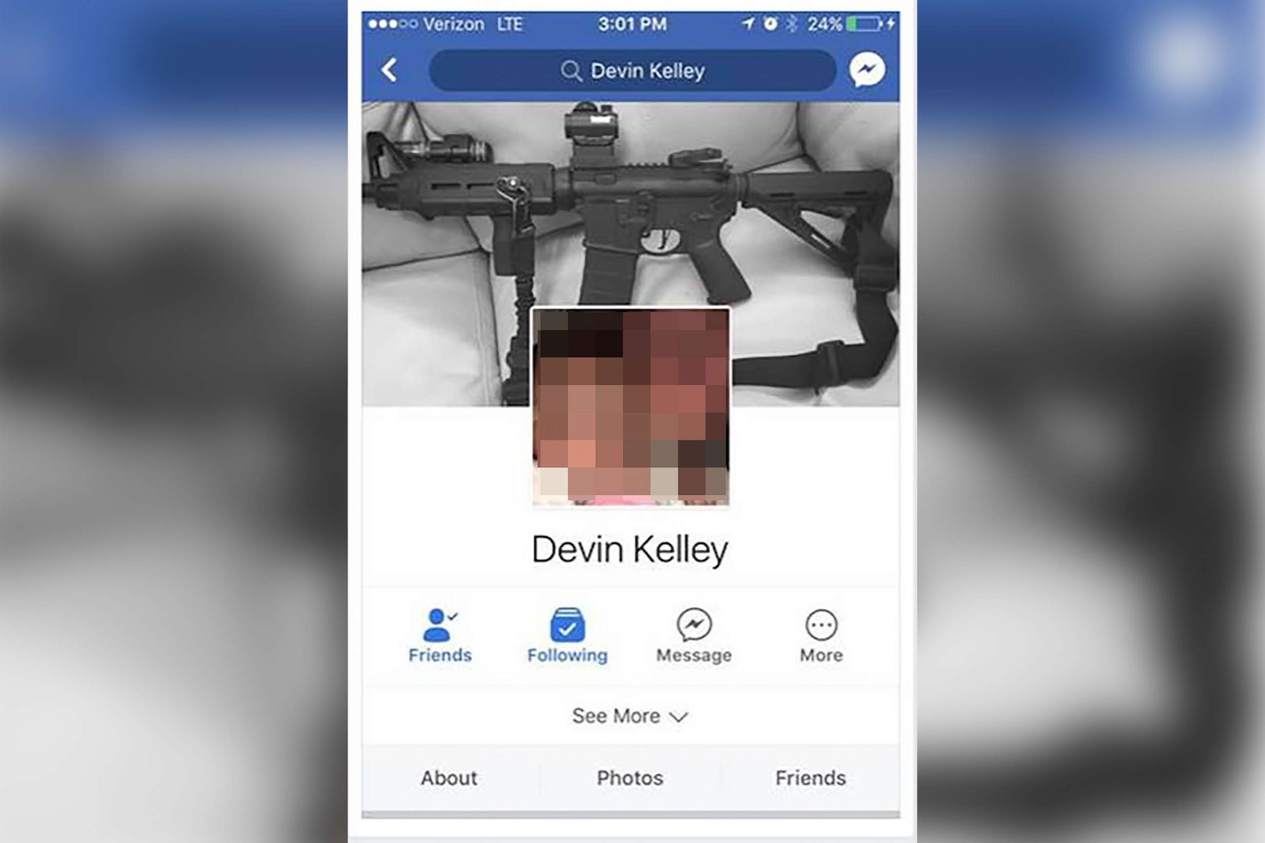 PHOTO: The Facebook profile associated with suspected church shooter Devin Kelley showed an AR-style weapon. 