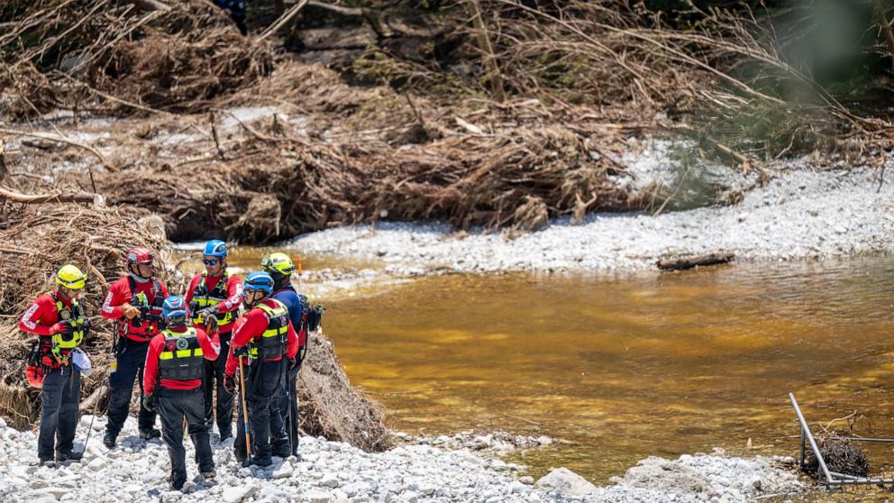 PHOTO: Fire Station Acuna Mexico performs search and rescue operations in the Guadalupe River near Camp Mystic on July 10, 2025 in Hunt, Texas.