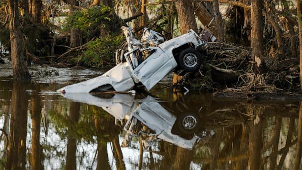 Debris lays along the Guadalupe River after it was swept up in the flash flooding, July 8, 2025 in Ingram, Texas. 