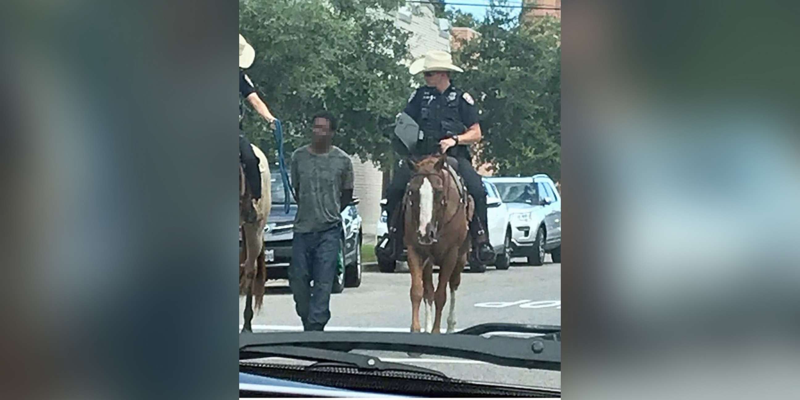 PHOTO: This photo of mounted police officers arresting Donald Neely in Galveston, Texas, on Aug. 3, 2019, caused an uproar in the community after it was posted to Facebook, prompting the Galveston Police Department to release an apology for the incident.