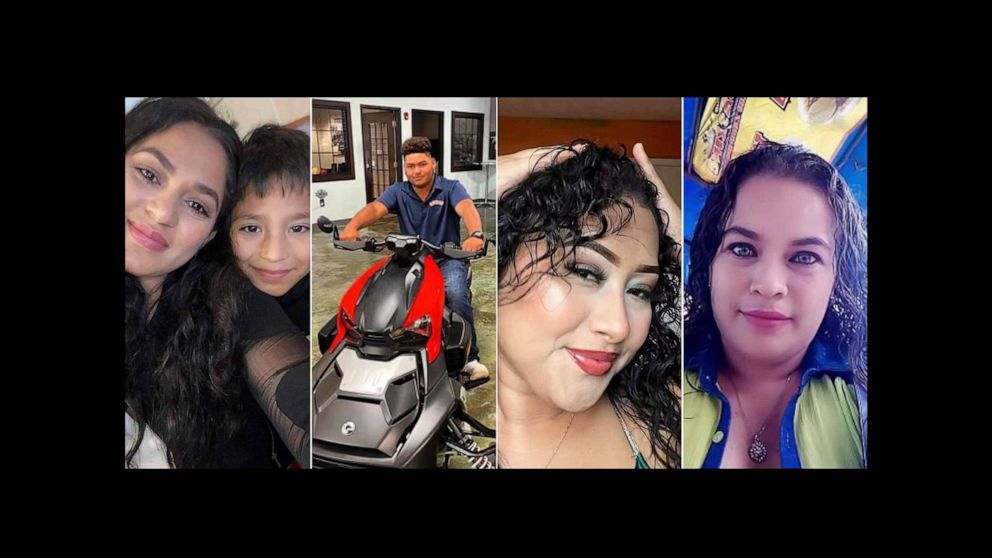 PHOTO: From left to right pictures of victim of mass shooting in Cleveland, Texas are seen in this split picture: Daniel Enrique Lazo Guzmán, Sonia Argentina Guzmán Taibot, Josué Jonatan Cáceres, Diana Velasquez Alvarado, and Obdulia Molina Rivera