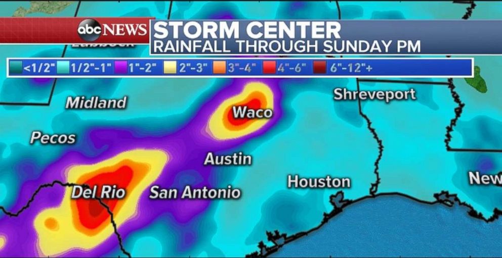 Rainfall will be especially high in central and western Texas through Sunday.