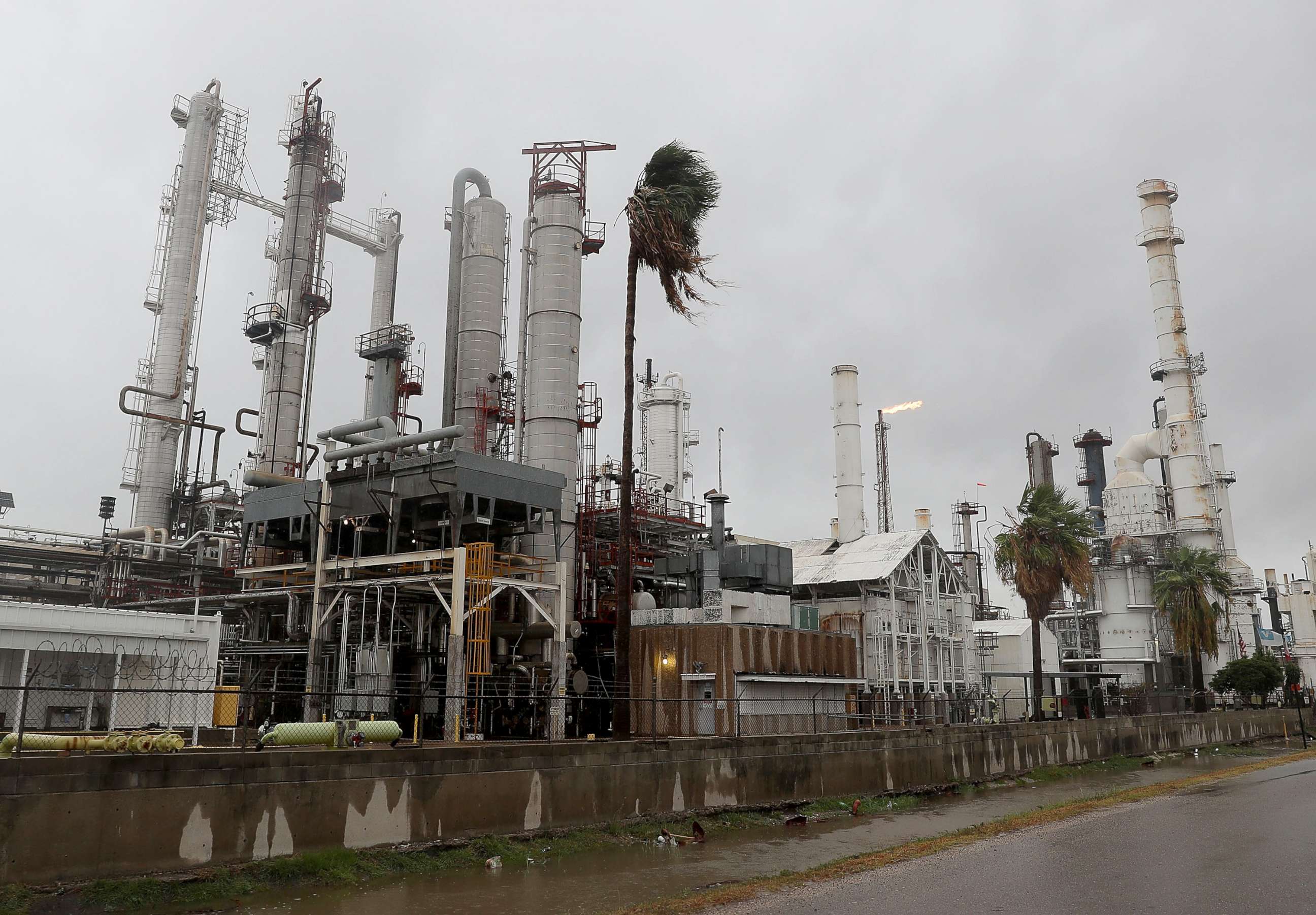 PHOTO: An oil refinery is seen before the arrival of Hurricane Harvey, Aug. 25, 2017, in Corpus Christi, Texas.