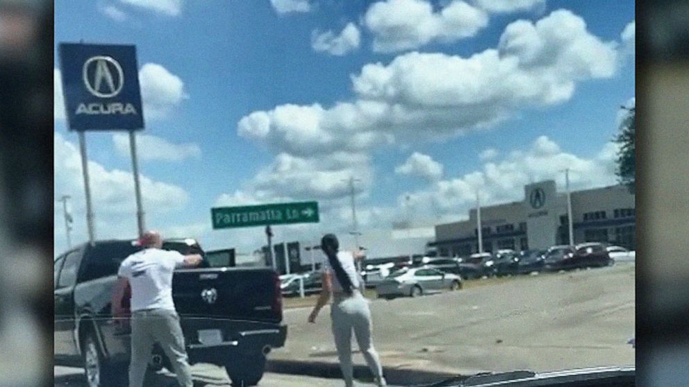 PHOTO: Benjamin Greene and Nazly Ortiz are seen in a video retweeted by the Harris County Sheriff's Department. The two people were charged in an alleged road rage shooting that was caught on camera.