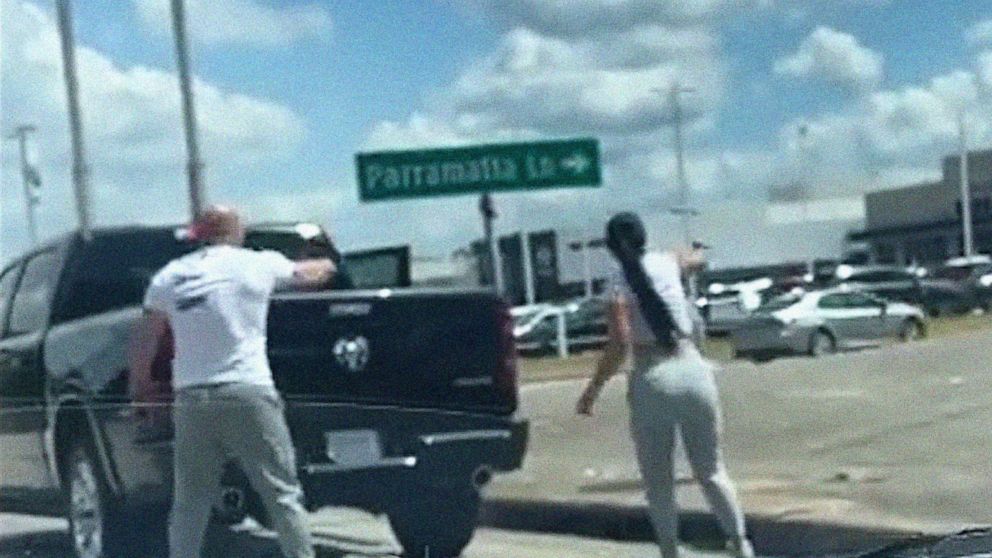PHOTO: Benjamin Greene and Nazly Ortiz are seen in a video retweeted by the Harris County Sheriff's Department. The two people were charged in an alleged road rage shooting that was caught on camera.
