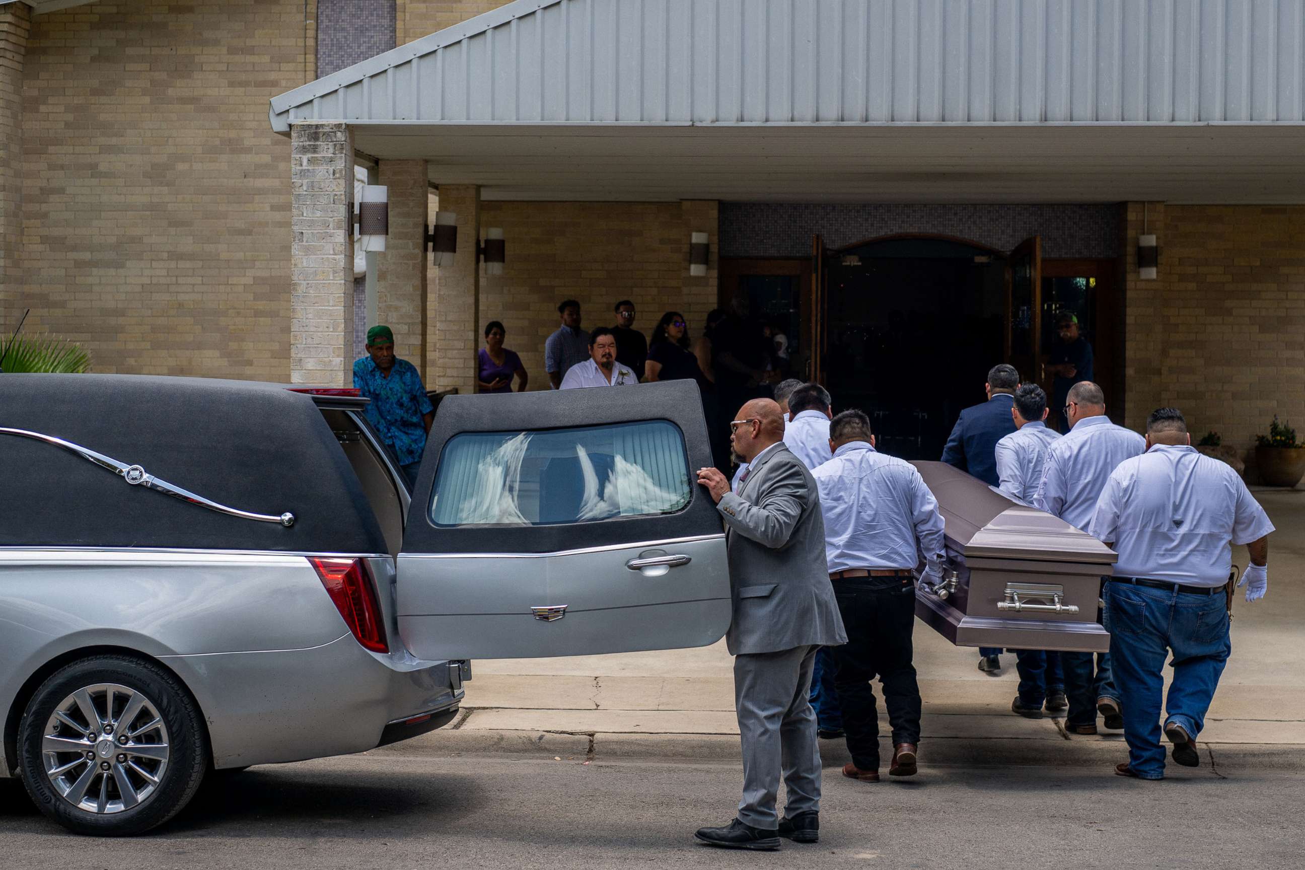 PHOTO: The casket of Amerie Jo Garza, 10, is carried into her funeral service in Uvalde, Texas, May 31, 2022.