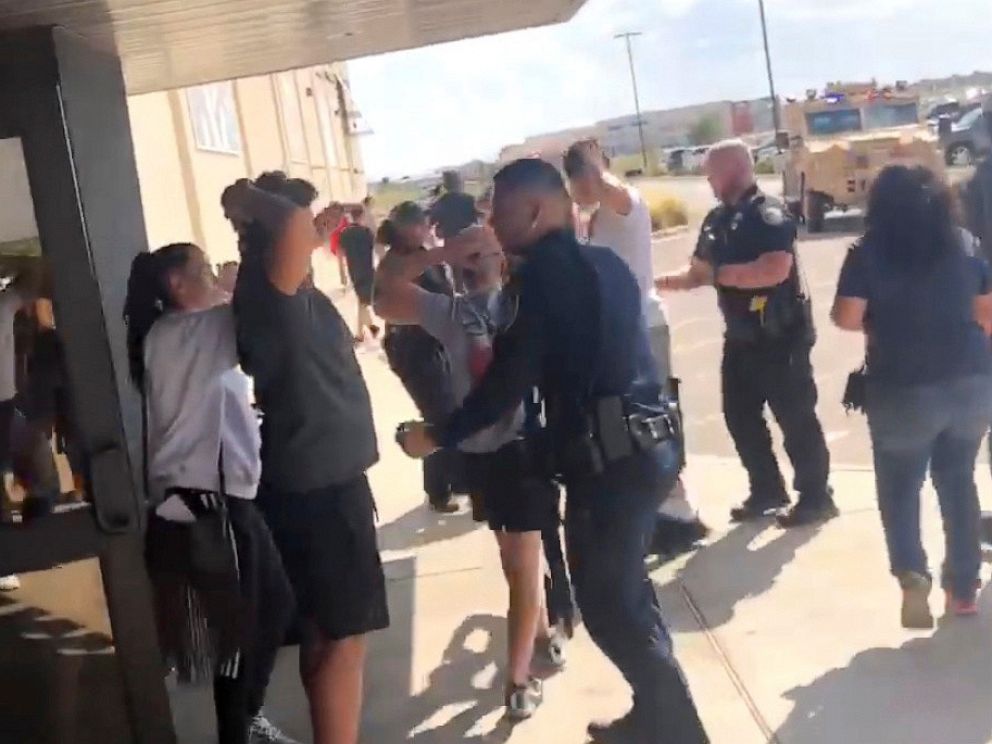 PHOTO: People are evacuated from Cinergy Odessa cinema following a shooting in Odessa, Texas, in this still image taken from video posted to social media, Aug. 31, 2019.