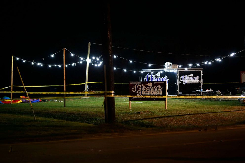 PHOTO: The crime scene is blocked off by police tape as police mark the evidence near Houston, Baytown, Texas, Dec. 12, 2021.