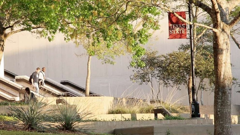 Students walk at Texas State University campus in San Marcos, Texas, in this undated image from Google.