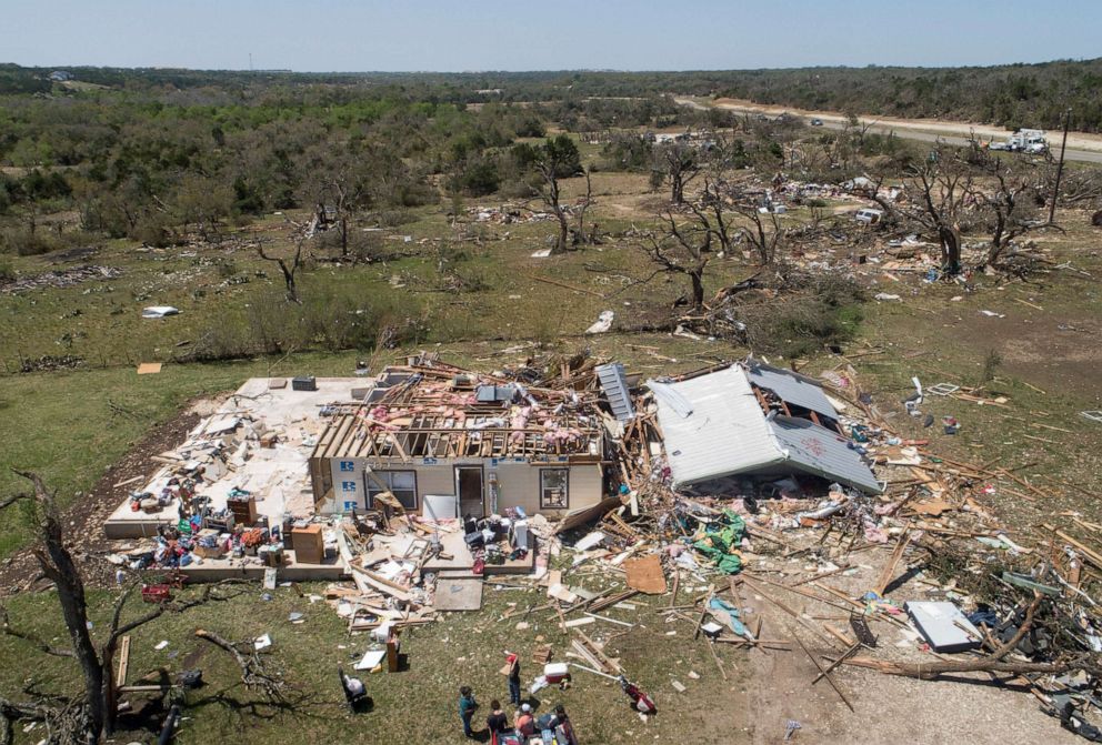 PHOTO: A house lies flattened after a tornado passed the area near Salado, Texas, April 13, 2022.