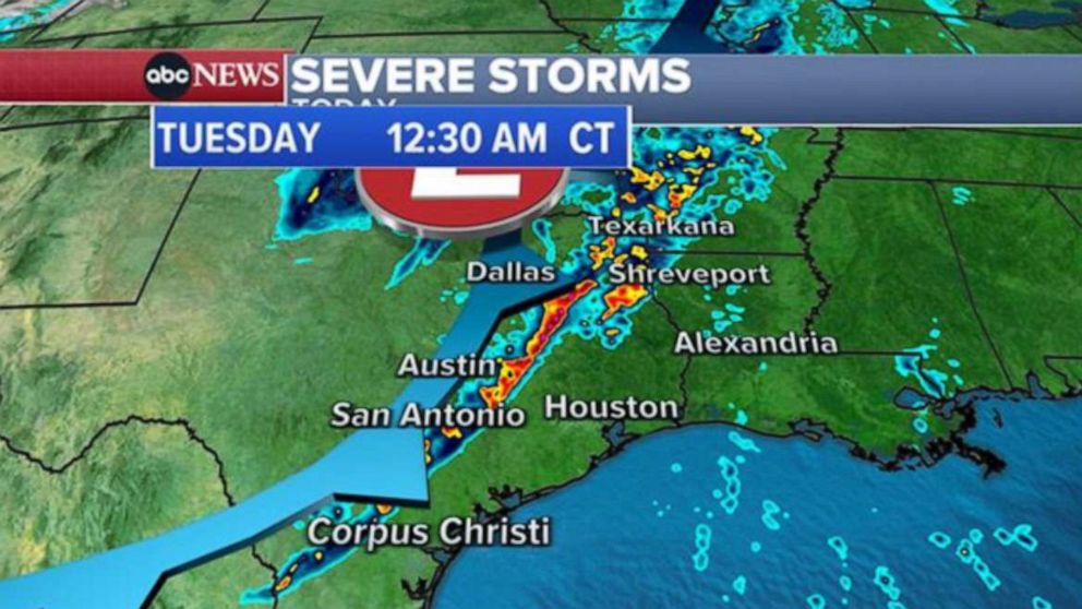 PHOTO: ABC News weather graphic for severe storms in Texas.