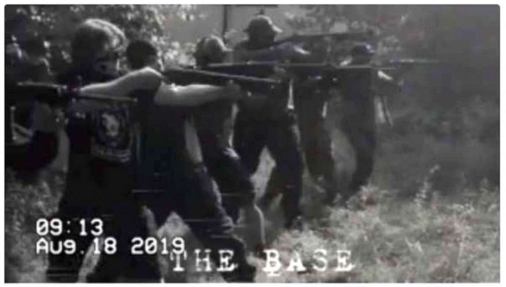 PHOTO: A photo included in a recent FBI court filing shows unidentified members of the neo-Nazi group 'The Base' at a paramilitary-style training camp in the United States.