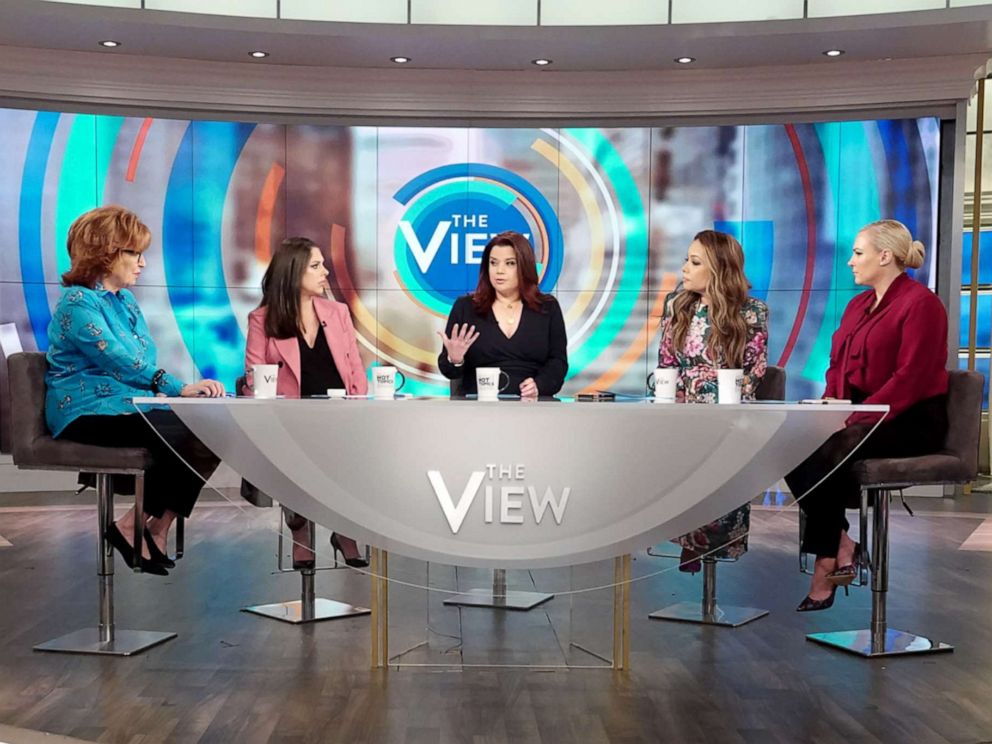 PHOTO: The View co-hosts Joy Behar, Abby Huntsman, Ana Navarro, Sunny Hostin, and Meghan McCain discuss Facebooks ban of extremist leaders on Friday, May 3, 2019.
