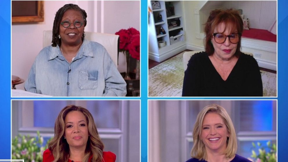 PHOTO: "The View" co-hosts Whoopi Goldberg, Sunny Hostin, Joy Behar, and guest co-host Sara Haines share about their new social distancing lifestyle, March 23, 2020.