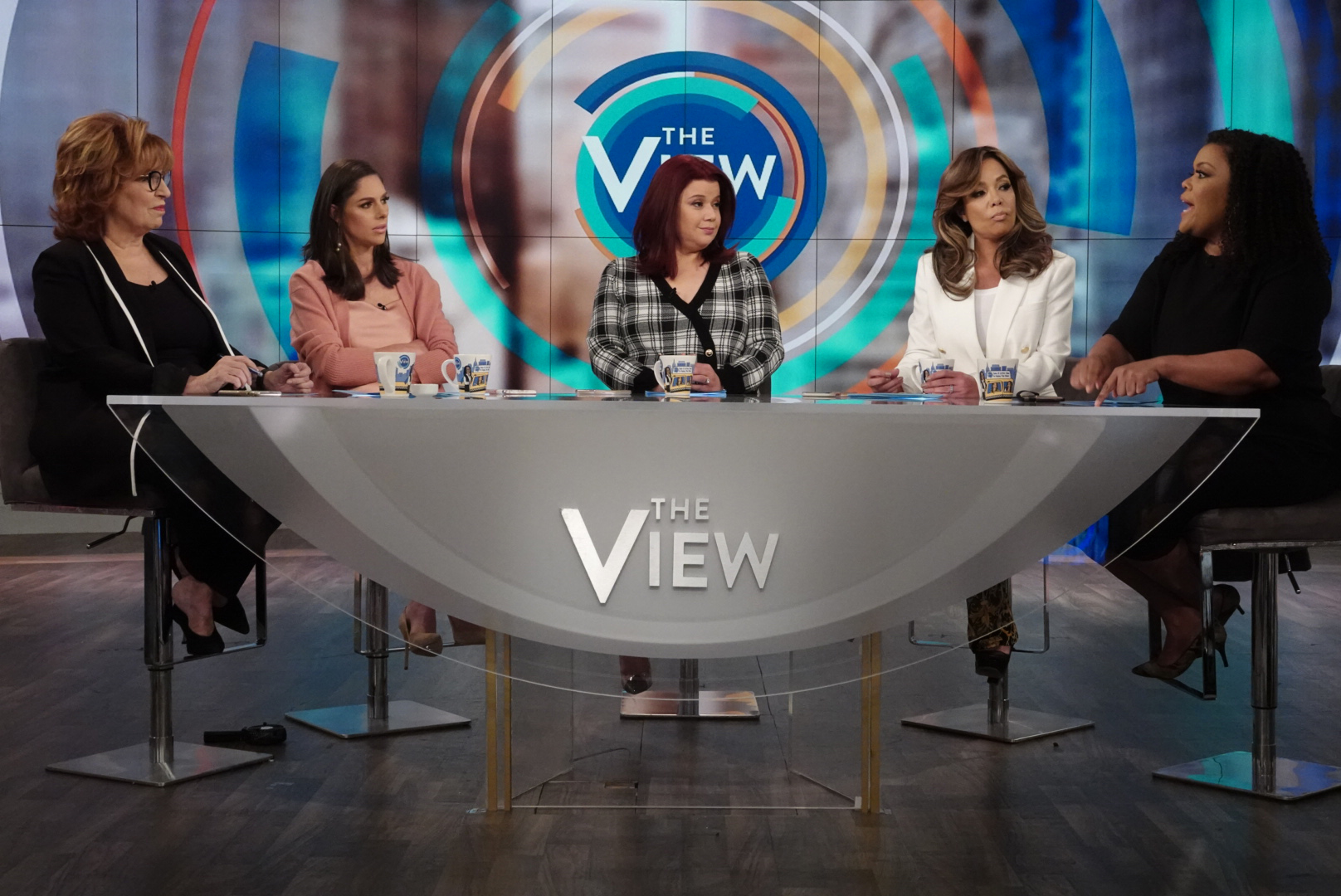 PHOTO: "The View" co-hosts Joy Behar, Abby Huntsman, Sunny Hostin, and guest co-hosts Anna Navaro and Yvette Nicole Brown discuss the day's hot topics, Jan. 10, 2020.