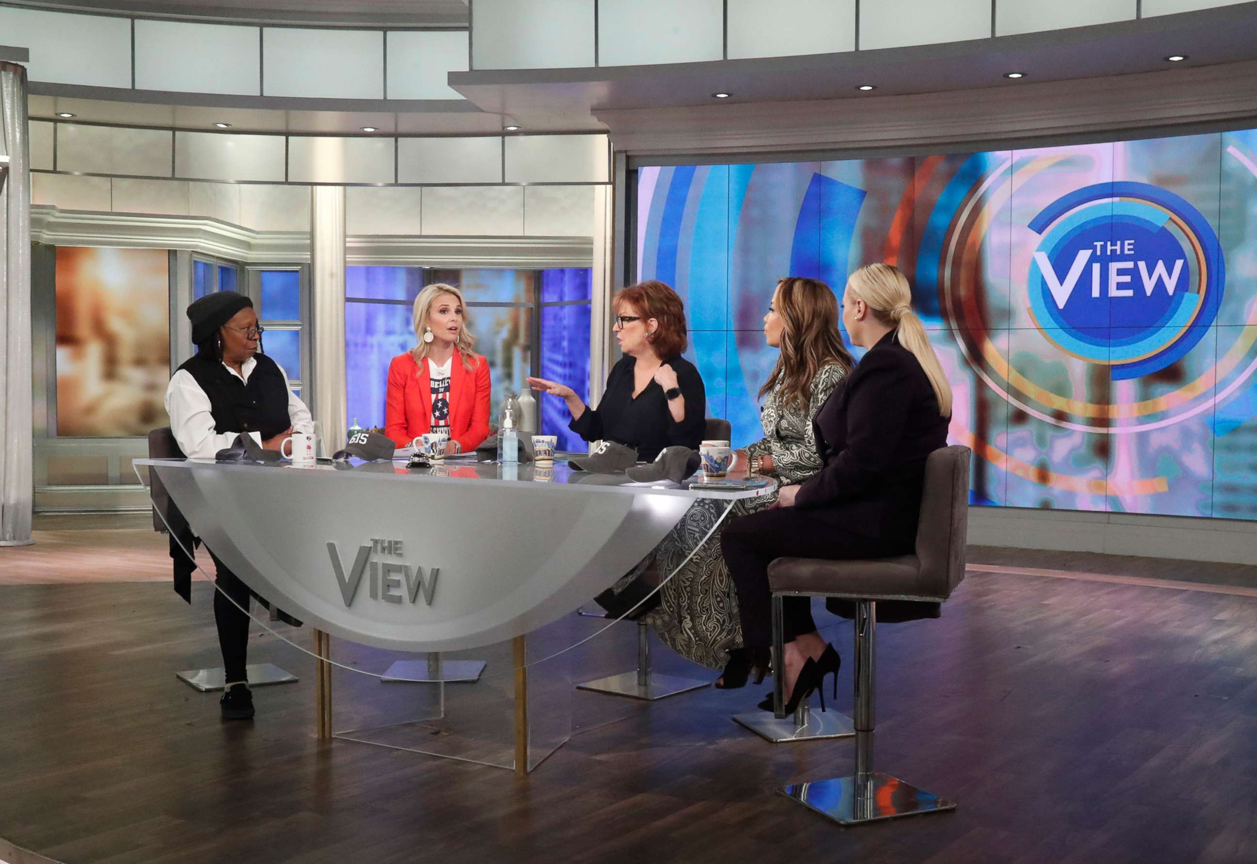 PHOTO: "The View" co-hosts Whoopi Goldberg, Joy Behar, Sunny Hostin, Meghan McCain and guest co-host Elisabeth Hasselbeck discuss Harvey Weinstein's sentencing, Mar. 11, 2020.