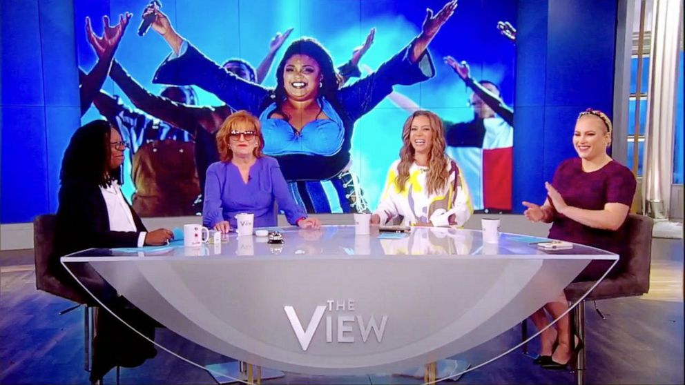 PHOTO: "The View" co-hosts Whoopi Goldberg, Joy Behar, Sunny Hostin, and Meghan McCain react to Lizzo's homage to "Sister Act 2" at the 2019 MTV Movie and TV Awards on the show Wednesday, June 19, 2019.