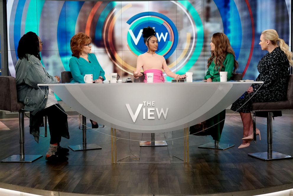 PHOTO: Actress of "The Sun is Also a Star" Yara Shahidi sits with "The View" co-hosts Whoopi Goldberg, Joy Behar, Sunny Hostin, and Meghan McCain on Wednesday, May 15, 2019.