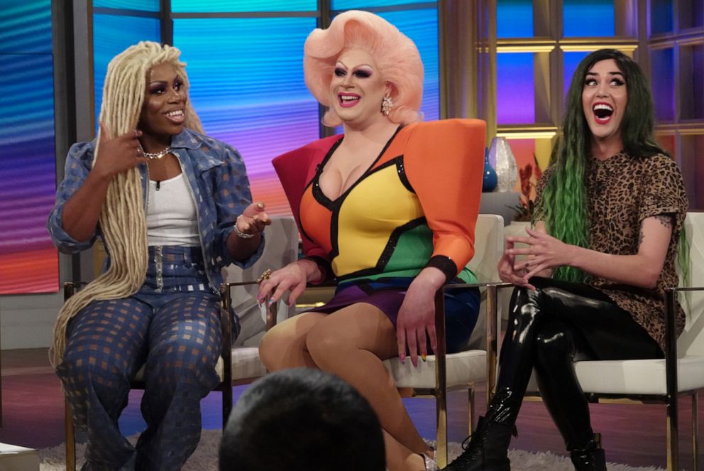 PHOTO: "The View" and co-host Meghan McCain celebrate Pride Month by sitting down with "RuPaul's Drag Race" stars Monet X Change, Nina West, and Adore Delano on June 11, 2019.