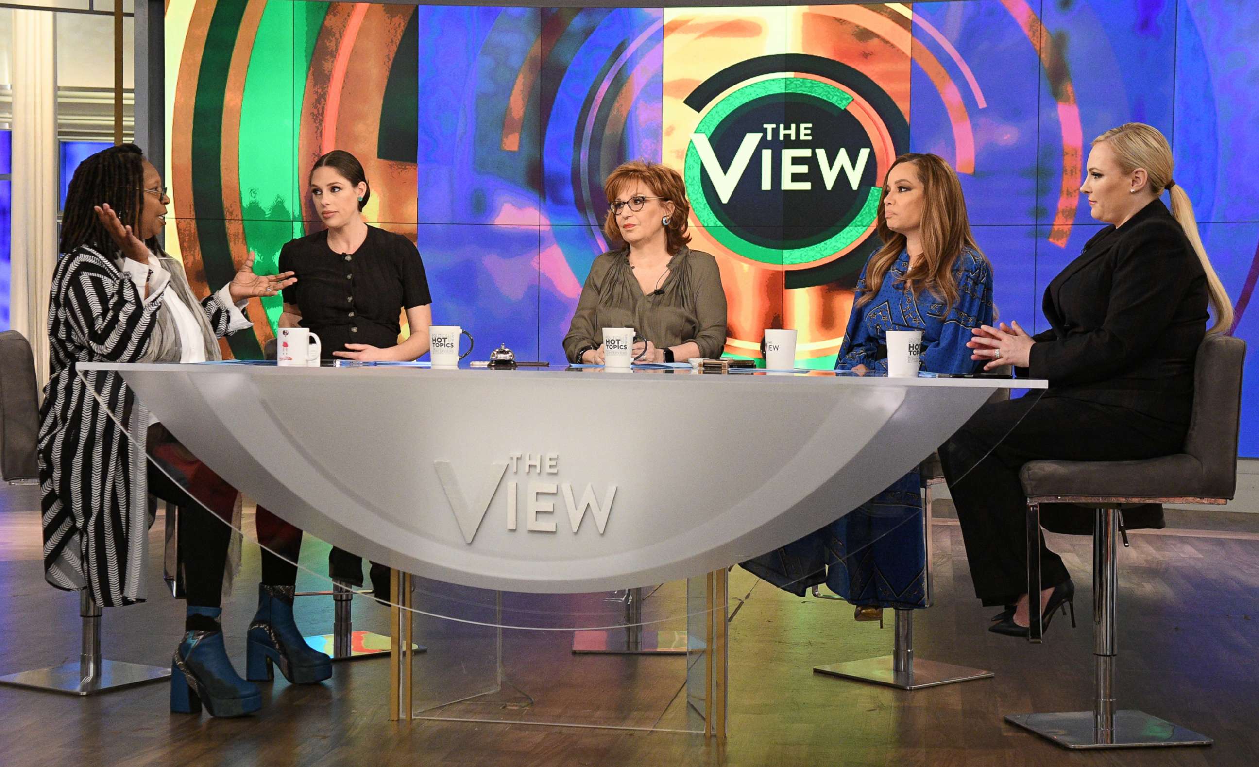 PHOTO: Whoopi Goldberg, Abby Huntsman, Joy Behar, Sunny Hostin and Meghan McCain host ABC's, "The View," on March 18, 2019.