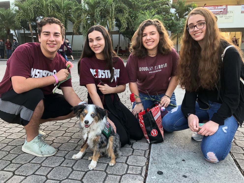 PHOTO: Comfort dogs were brought to Marjory Stoneman Douglas High School to help students who returned to class for the first time since the deadly shooting on Feb. 14.