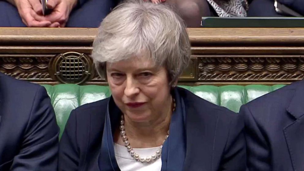 PHOTO: Prime Minister Theresa May in Parliament after the vote on the Brexit deal in London, Jan. 15, 2019.